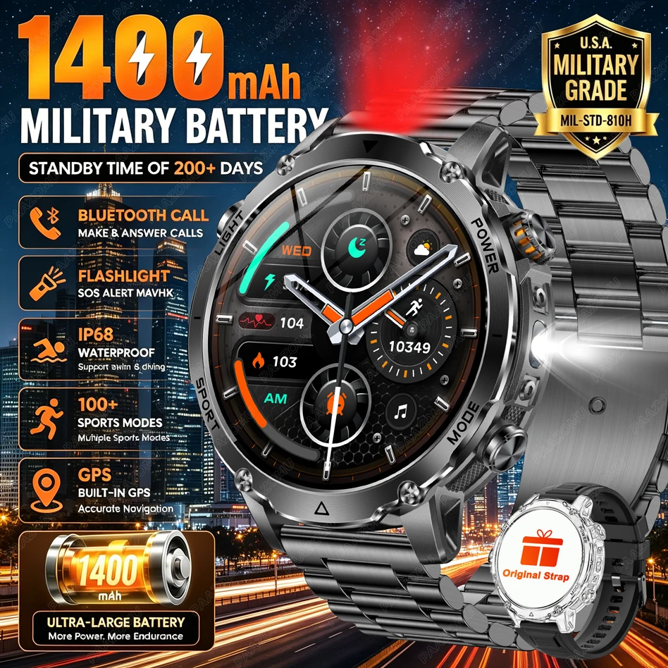 Smartwatch Watches Brands For Men - แบรนด์+1400mAh แบตเตอรี่ขนาดใหญ่สมาร์ทวอทช์ผู้ชาย 1.7