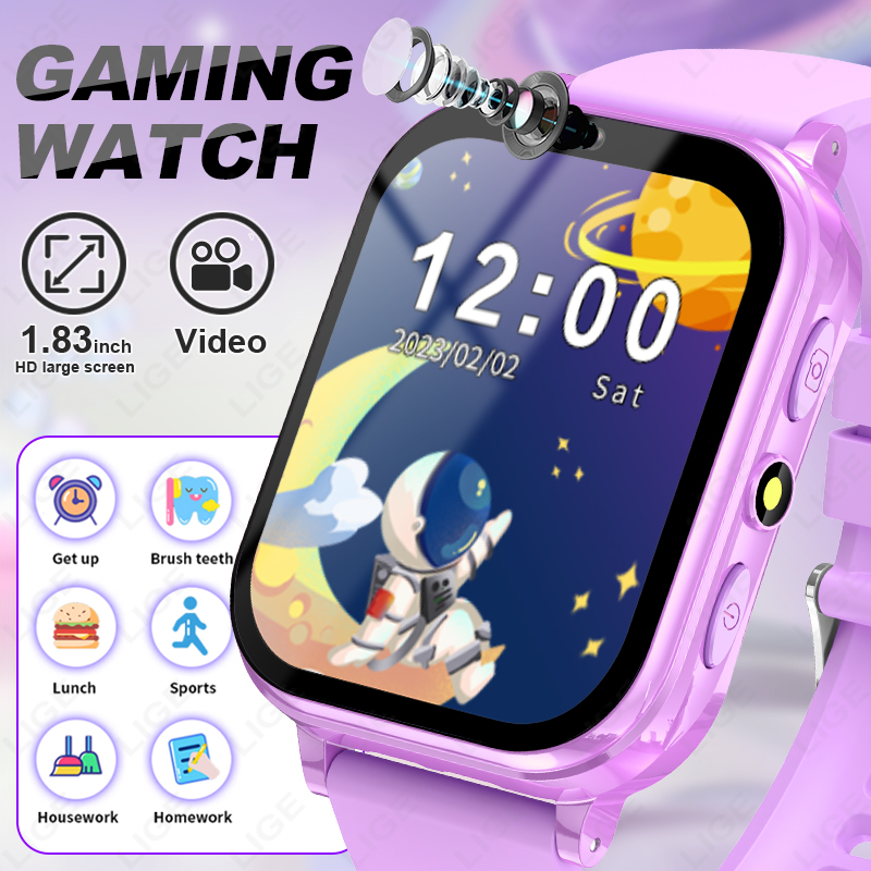 Smartwatch Digital Watches For Girls - LIGE Kid นาฬิกาดิจิตอลอัจฉริยะเด็กนักเรียนเด็กไฟฉาย LED เรื่องราวเสียงกล้องวิดีโอเกมปริศนา Smartwatch