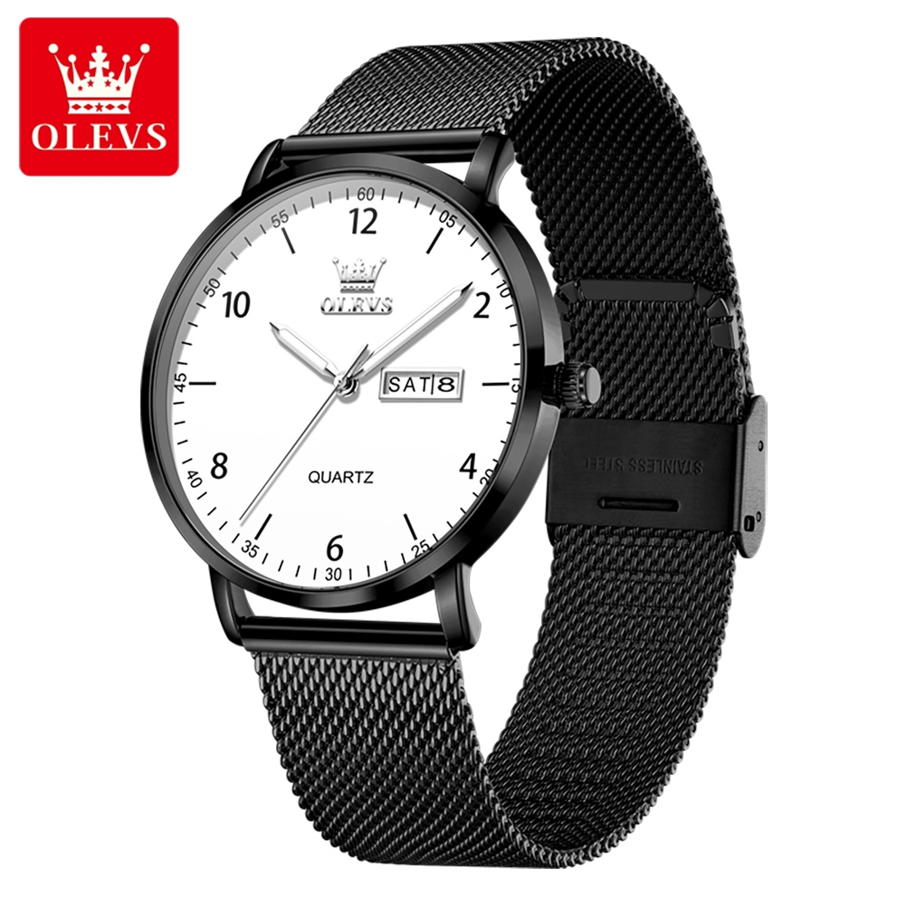 Mesh Stainless Strap - นาฬิกาควอตซ์ OLEVS ของแท้สำหรับผู้ชาย สายสแตนเลสแบบตาข่าย ดีไซน์เรียบง่าย นาฬิกาข้อมือผู้ชาย
