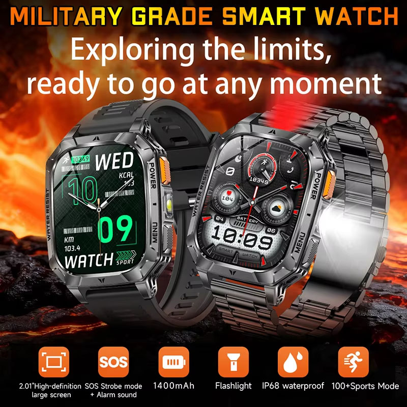 Smartwatch Professional Watches For Men - นาฬิกาสมาร์ทวอทช์ผู้ชายรุ่นใหม่มาแรงปี 2026 พร้อมไฟฉาย ระบบนำทางด้วยเข็มทิศ แบตเตอรี่ 1400