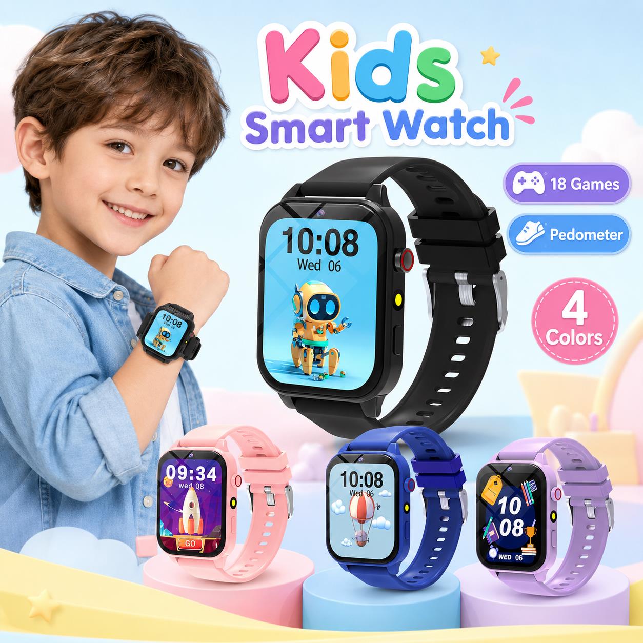 Smartwatch Digital Watches For Girls - เกมสมาร์ทวอทช์สำหรับเด็ก 18 เกมปริศนา นาฬิกาปลุกพร้อมตรวจสอบการนอนหลับ นาฬิกาเรียนรู้ นาฬิกาดิจิตอล