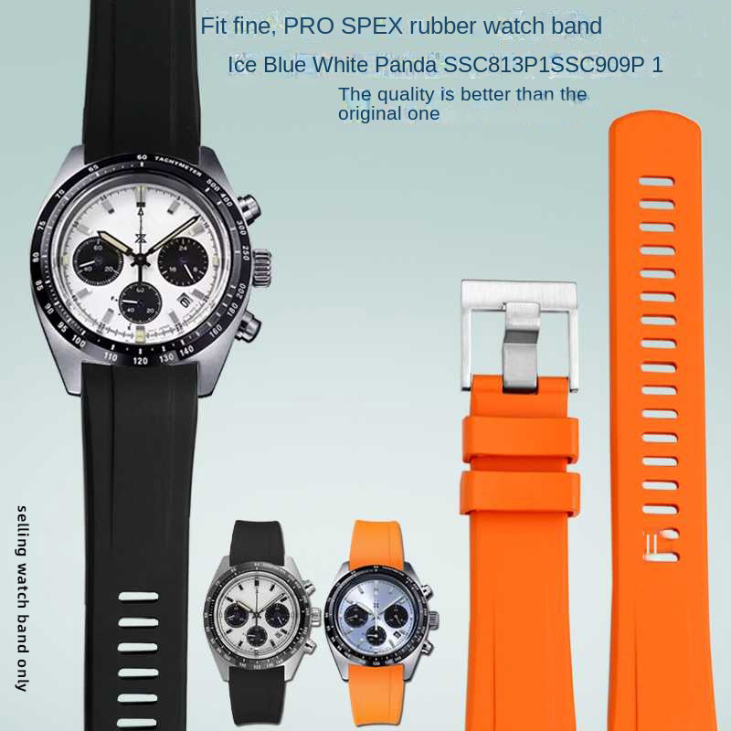 Seiko Watch Prospex - สำหรับ Seiko Prospex SSC813P1 SSC917P1แพนด้ายางโค้งปลายสีดำสีน้ำเงินสีส้มกันน้ำสายนาฬิกาข้อมือแบบนิ่ม20มม.
