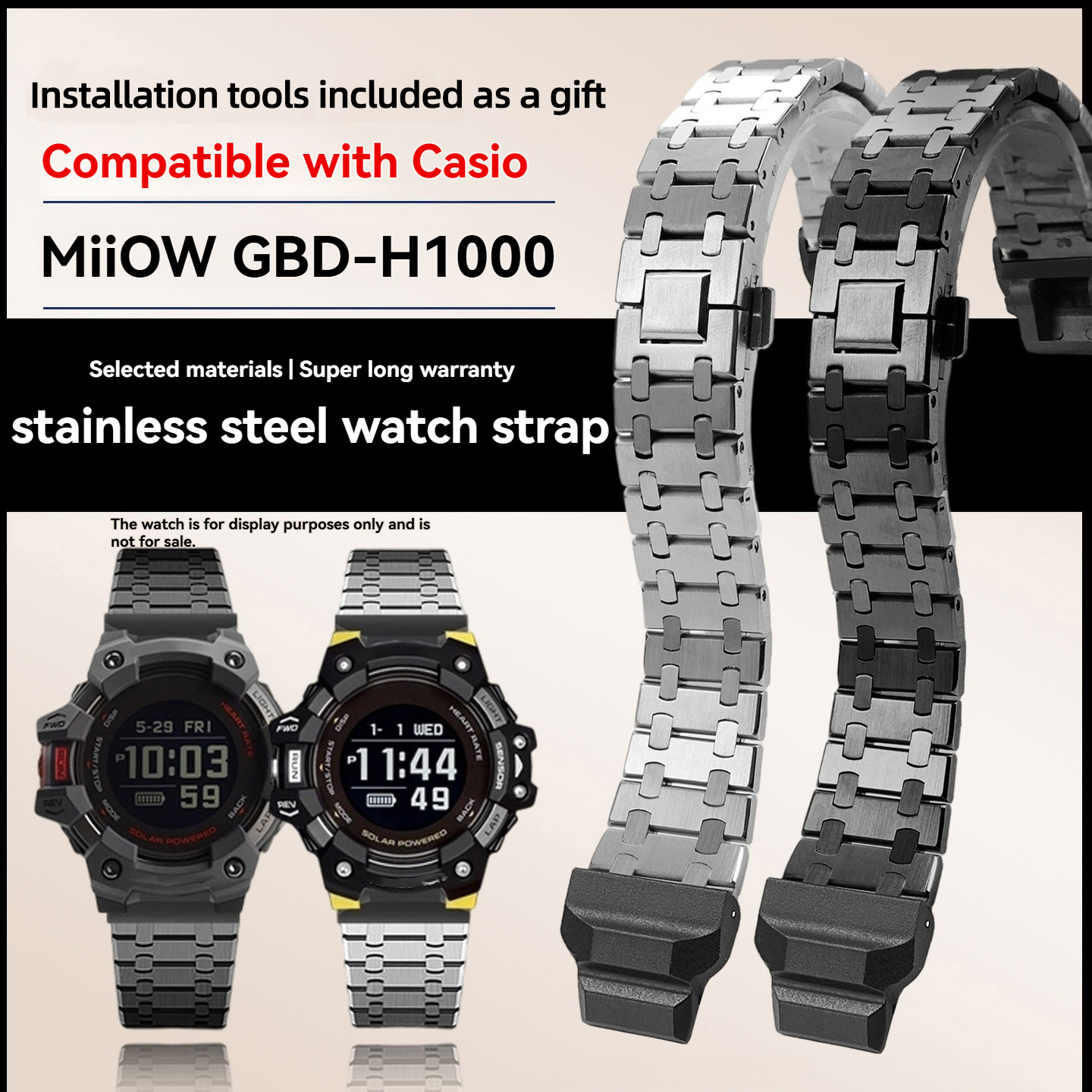 Casio Watches Smartwatch - สายนาฬิกาโลหะสแตนเลสแบบดัดแปลงสำหรับคาสิโอ 3475 GBD-H1000 GBD-H1000-1/4/8/1A7 ซีรีส์ผู้ชายกีฬาสมาร์ทวอทช์สายรัด