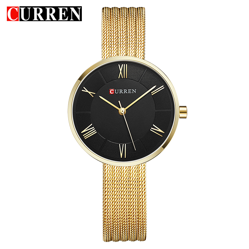 Mesh Stainless Strap - CURREN 9020 นาฬิกาควอทซ์หน้าปัดเล็กสำหรับสุภาพสตรี นาฬิกาข้อมือแฟชั่นสายตาข่ายหรูหรากันน้ำ