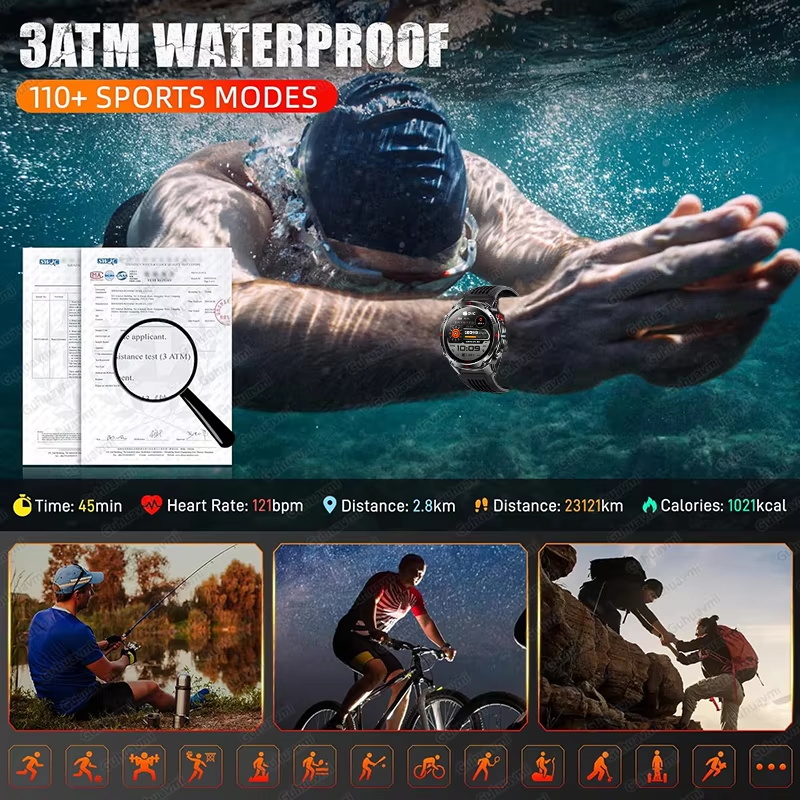 ทหาร 540mAh GPS สมาร์ทวอทช์ 3A - Smartwatch Professional Watches For Men บทวิจารณ์และราคา